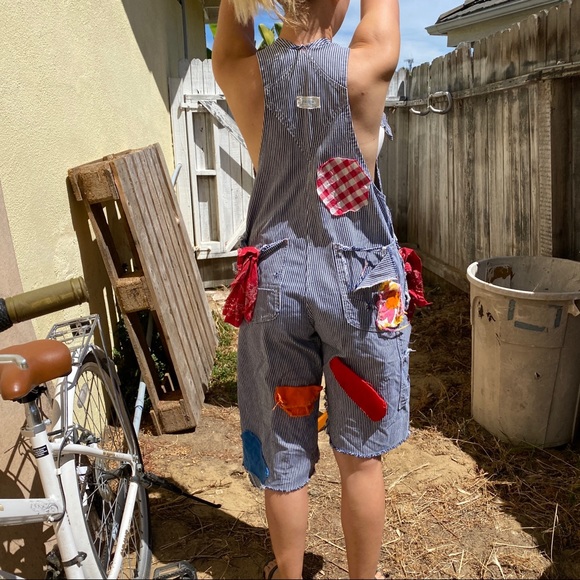 1960s Vintage Round House Patched Striped Overalls - Picture 3 of 9